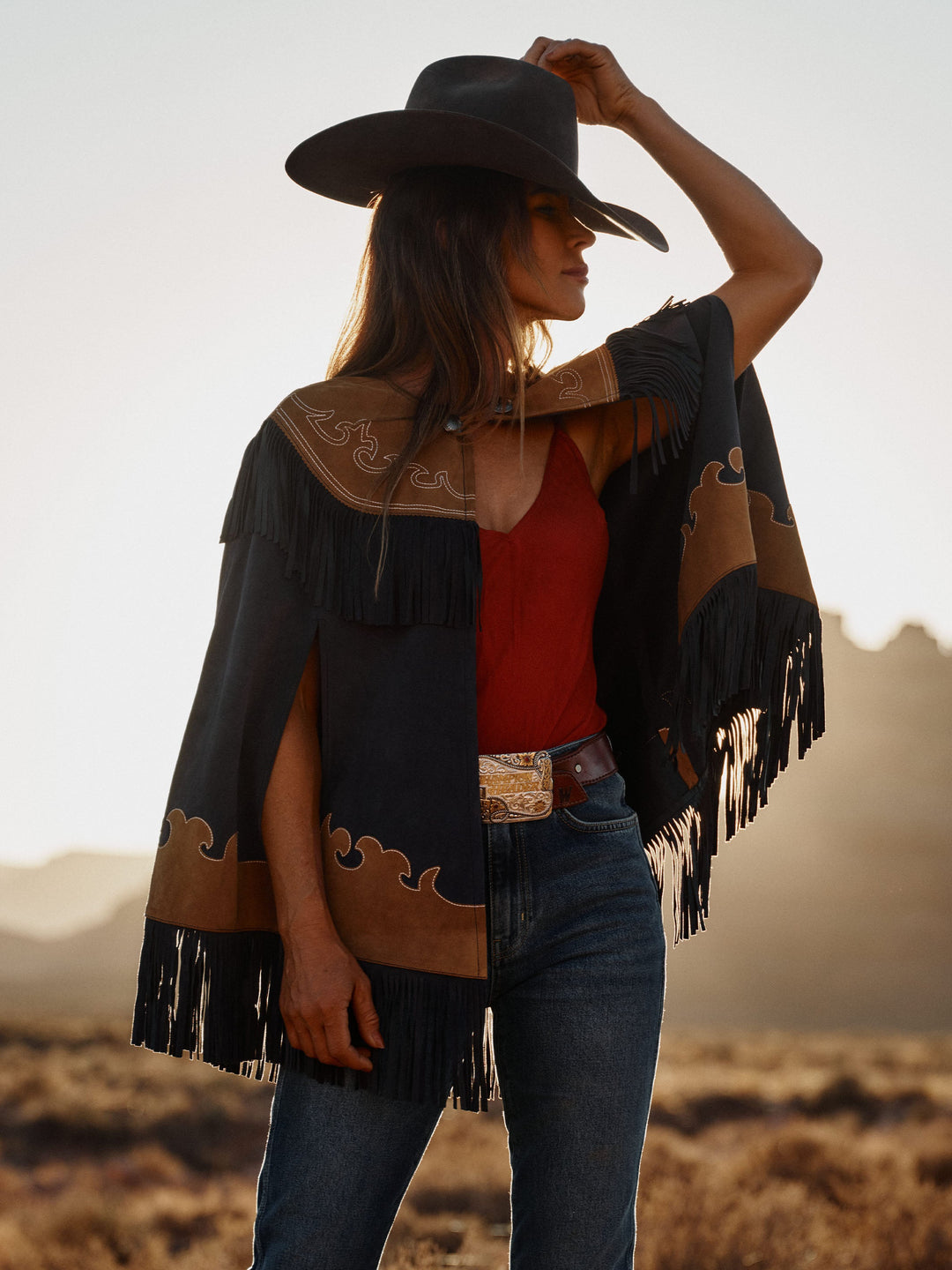 Women's Suede Fringe Cape - Schaefer Outfitter