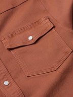 Brick denim snap shirt chest pocket with rectangular flap and silver snap button