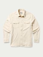 Natural western denim snap shirt, front view with two chest pockets and button snap placket