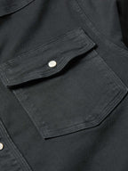 Slate denim snap shirt with chest pocket and metal snap button
