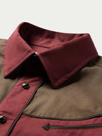 Mahogany snap shirt collar detail with snap placket and black trim