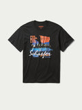Black crew-neck T-shirt with colorful front graphic print