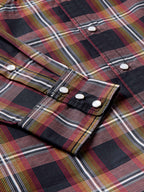 Cotton snap shirt cuff and sleeve placket, dark plaid with multicolor stripes