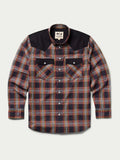 Cotton snap shirt front, dark plaid with chest flap pockets and snap buttons