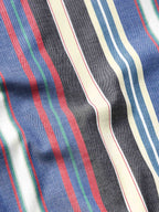 Western snap shirt fabric close-up with multicolor vertical stripe pattern