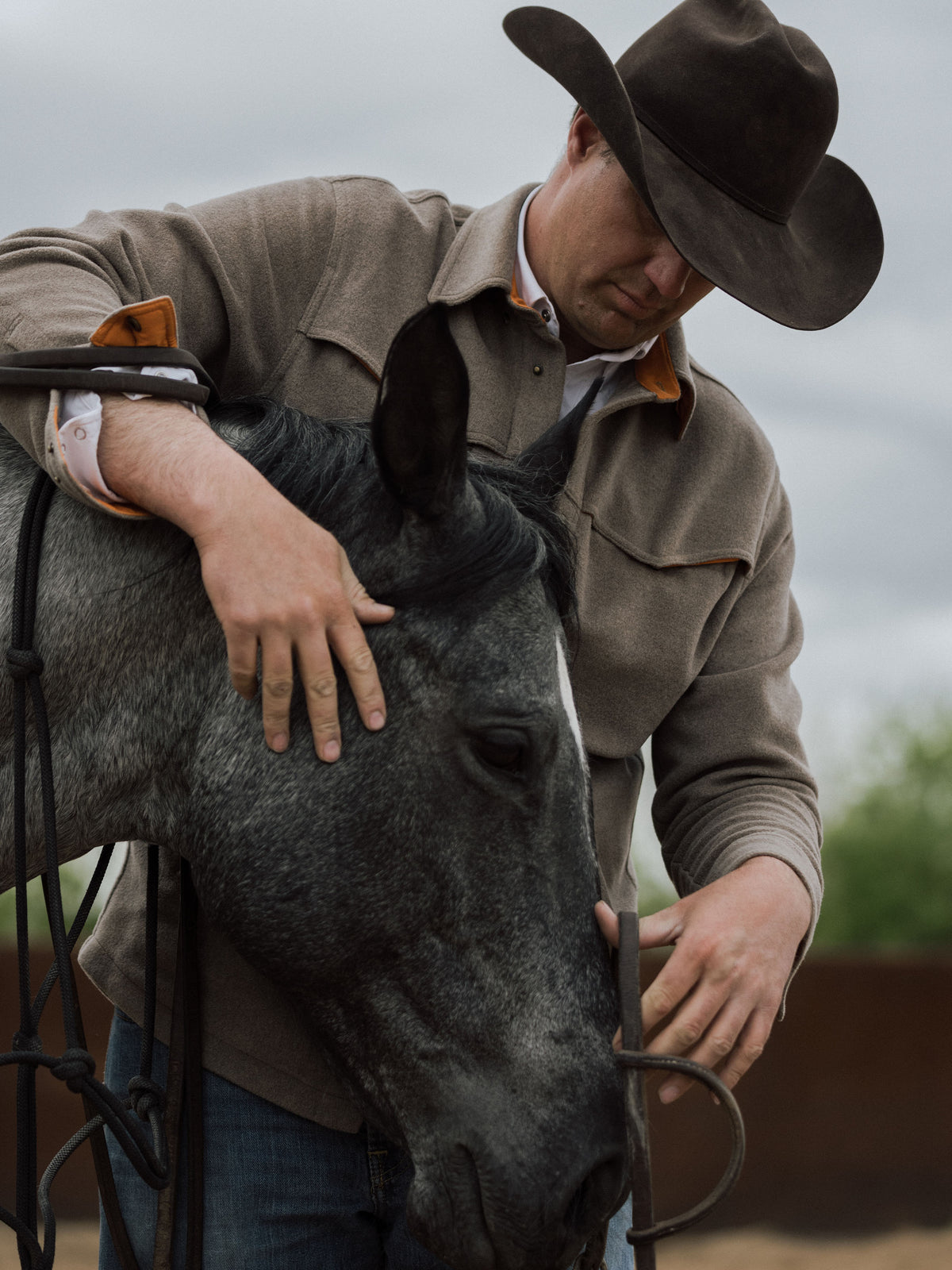 Taupe wool overshirt with button-up placket and chest pocket