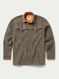 Taupe wool overshirt front view with button closure and chest pocket