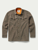 Taupe wool overshirt front view with button closure and chest pocket