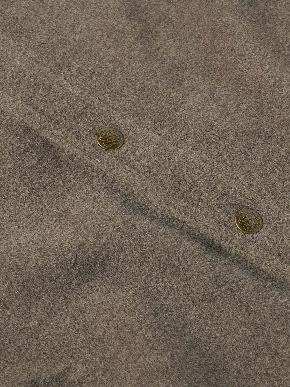 Taupe wool overshirt with two-button front and embroidered button detail