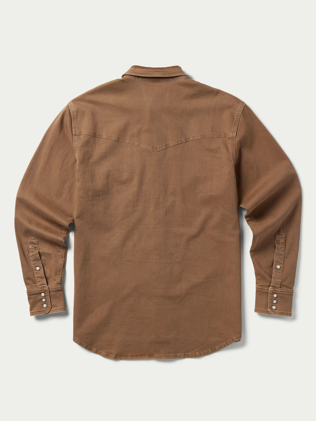 Khaki denim western snap shirt back view with long sleeves