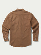 Khaki denim western snap shirt back view with long sleeves