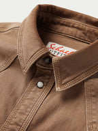 Khaki denim snap shirt collar with snap placket and logo label