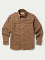 Khaki denim snap western shirt with two chest pockets, long sleeves