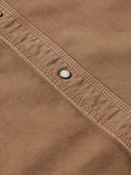 Khaki denim snap shirt seam detail with round snap button