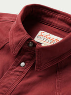 Rust Western denim snap shirt collar with snap placket and contrast topstitching