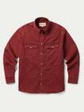Rust Western denim snap shirt with point collar and two chest flap pockets
