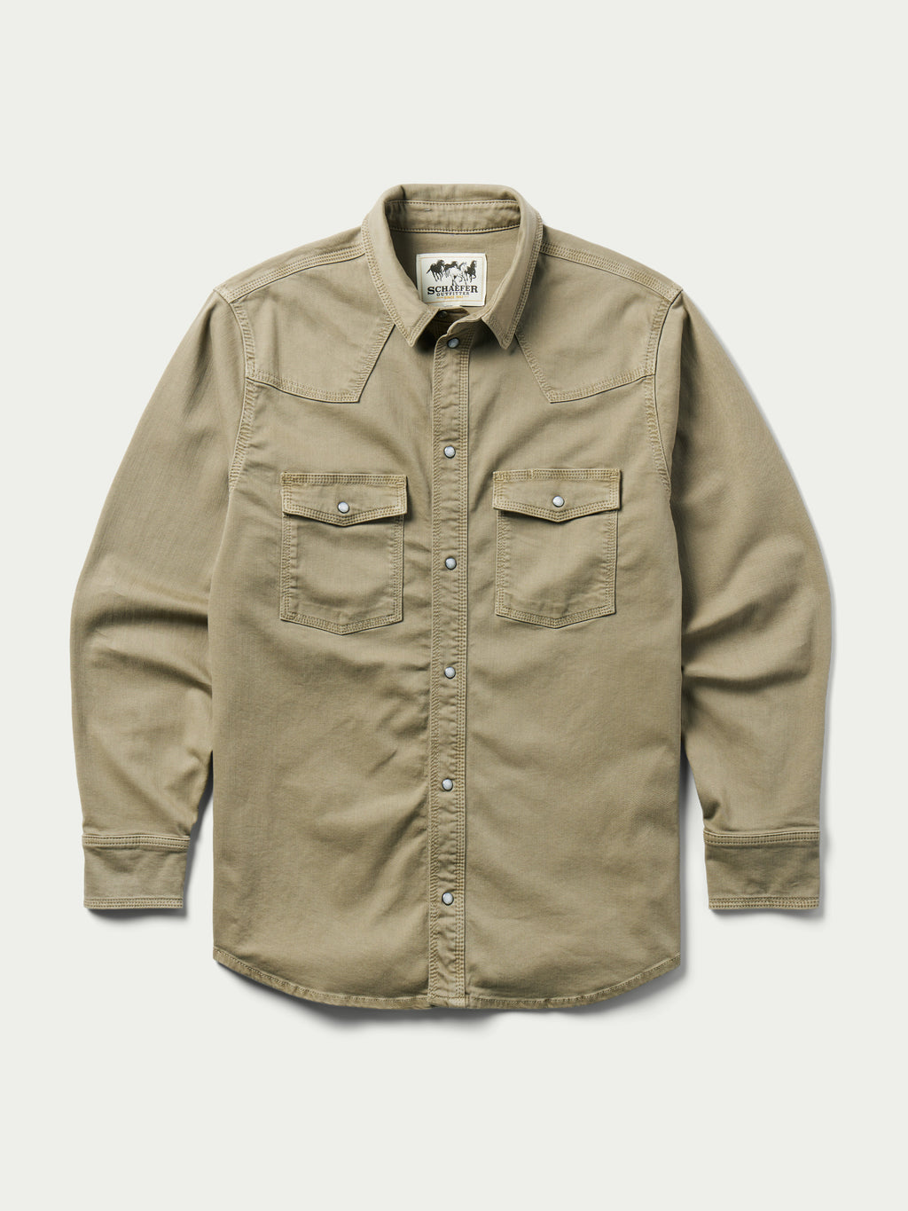 Sage western snap denim shirt with two chest pockets and long sleeves