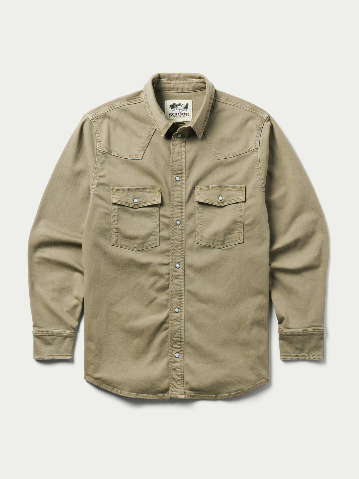 Sage western snap denim shirt with two chest pockets and long sleeves