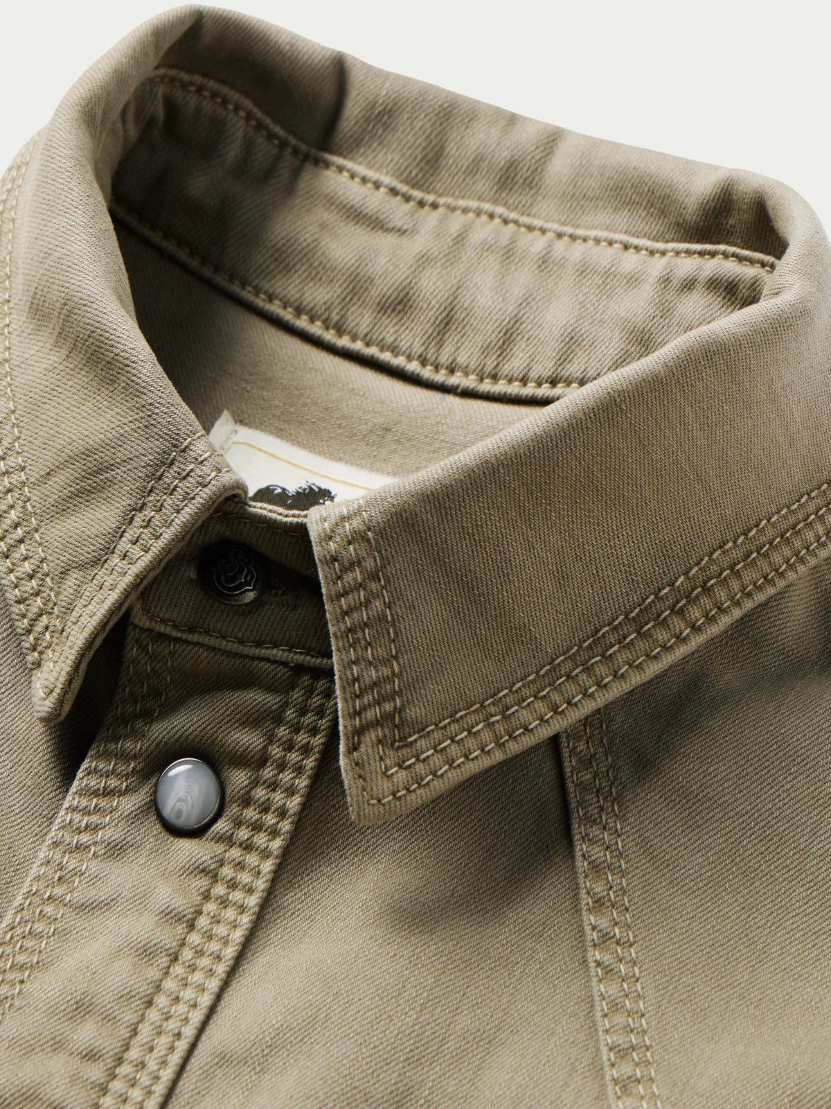 Sage western snap denim shirt collar and front placket with round snaps