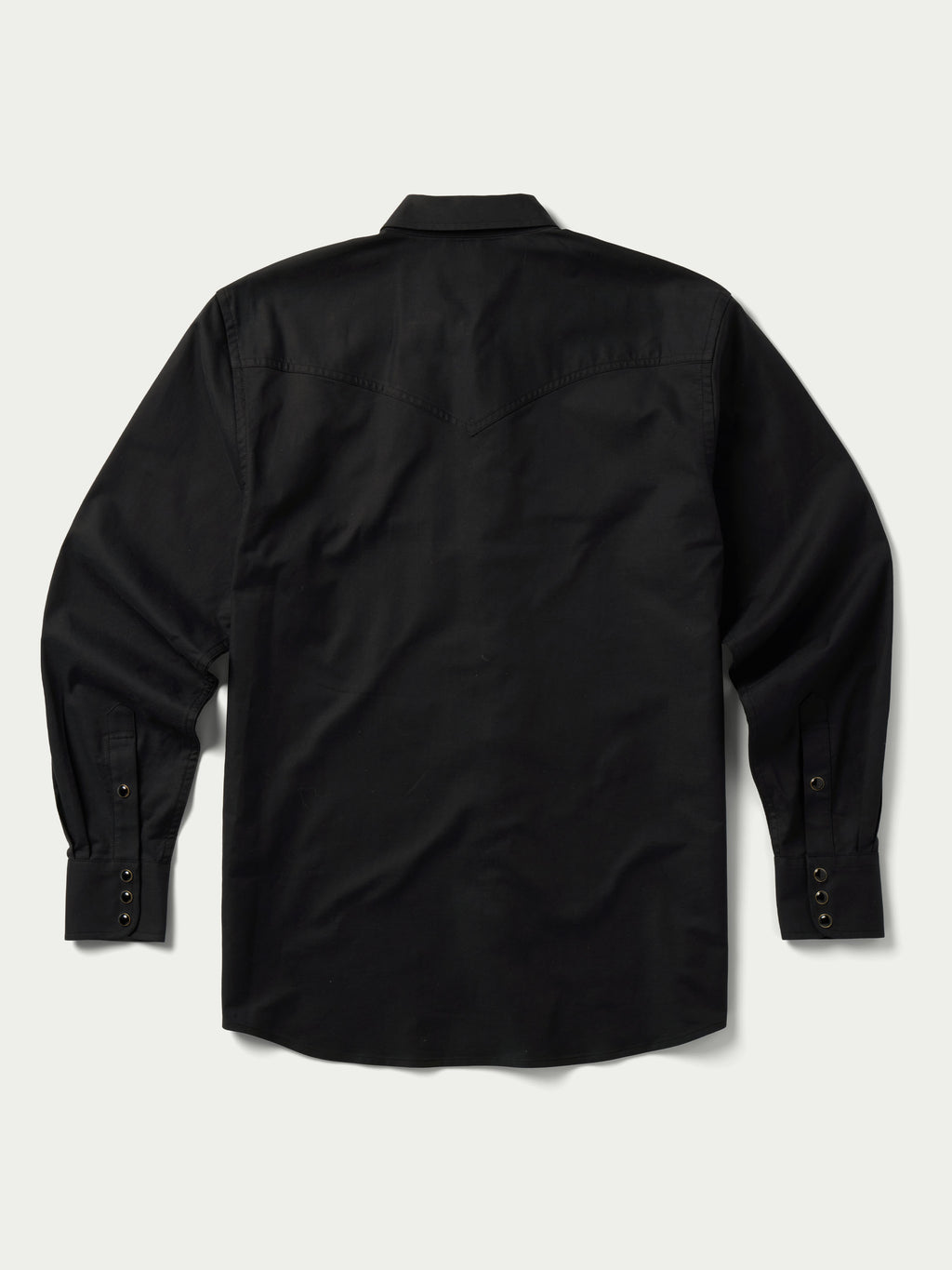 Black western button-down shirt back view with snap closures