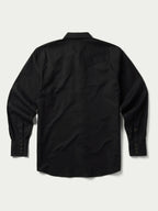 Black western button-down shirt back view with snap closures