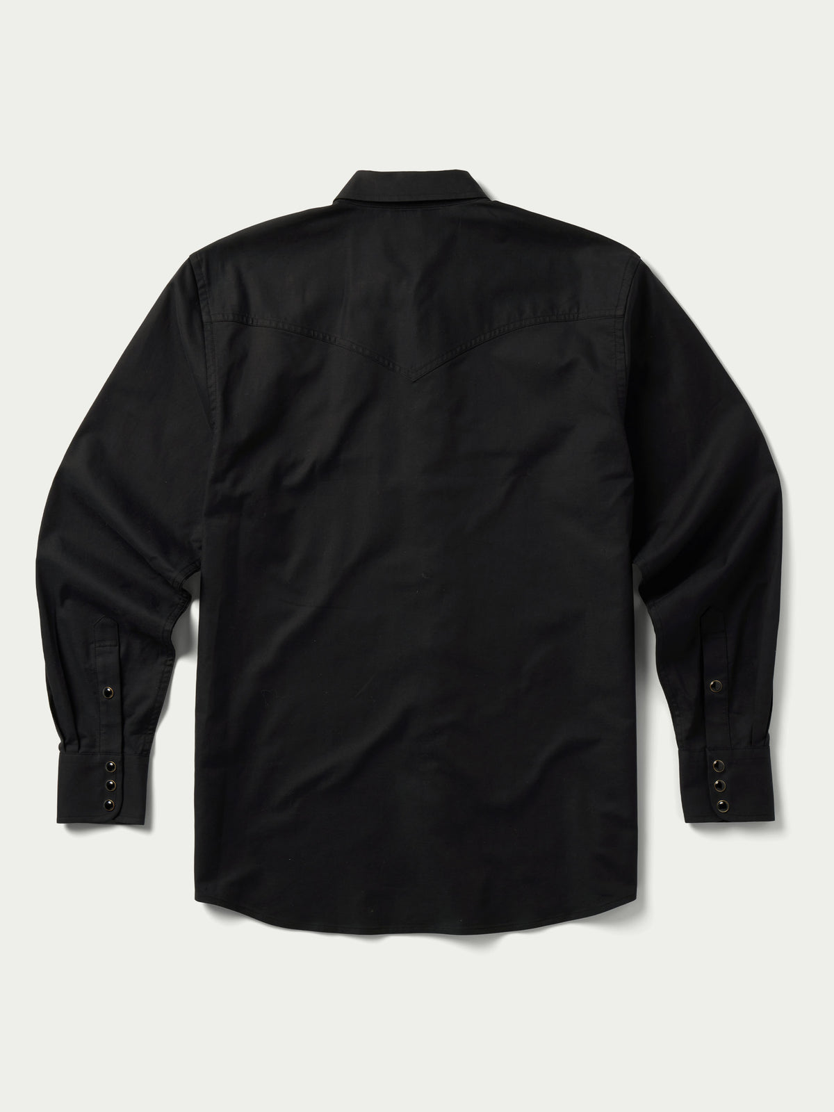 Black western button-down shirt back view with snap closures