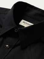 Black collared shirt with snap front placket
