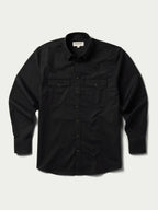 Black western button-down shirt with snap buttons and chest pockets