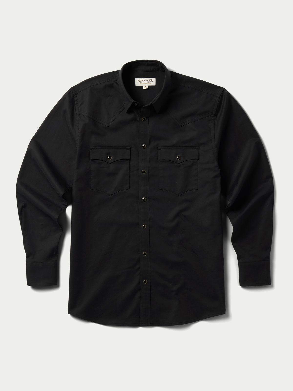 Black western button-down shirt with snap buttons and chest pockets