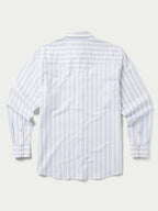 Light blue striped Western button-down shirt with snap cuffs, back view