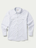 Light blue striped Western button-down shirt with chest pockets and snap cuffs