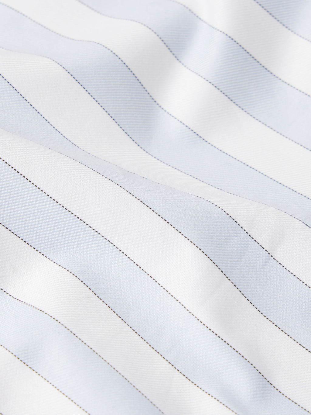 Light blue and white striped button-down fabric panel with contrast stitching