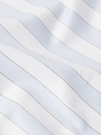 Light blue and white striped button-down fabric panel with contrast stitching