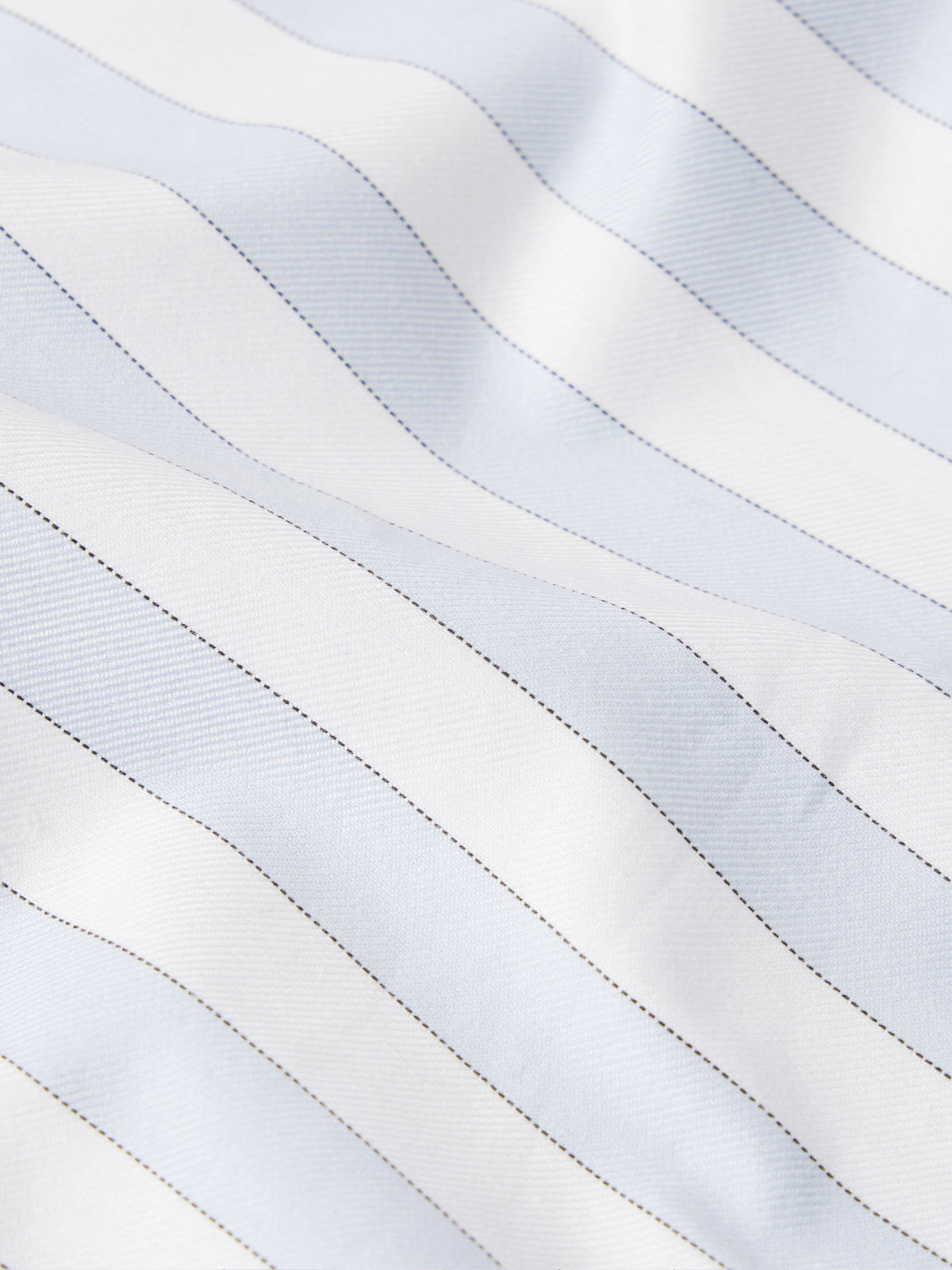 Light blue and white striped button-down fabric panel with contrast stitching