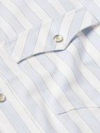 Light blue striped Western shirt cuff with snap button detail on fabric