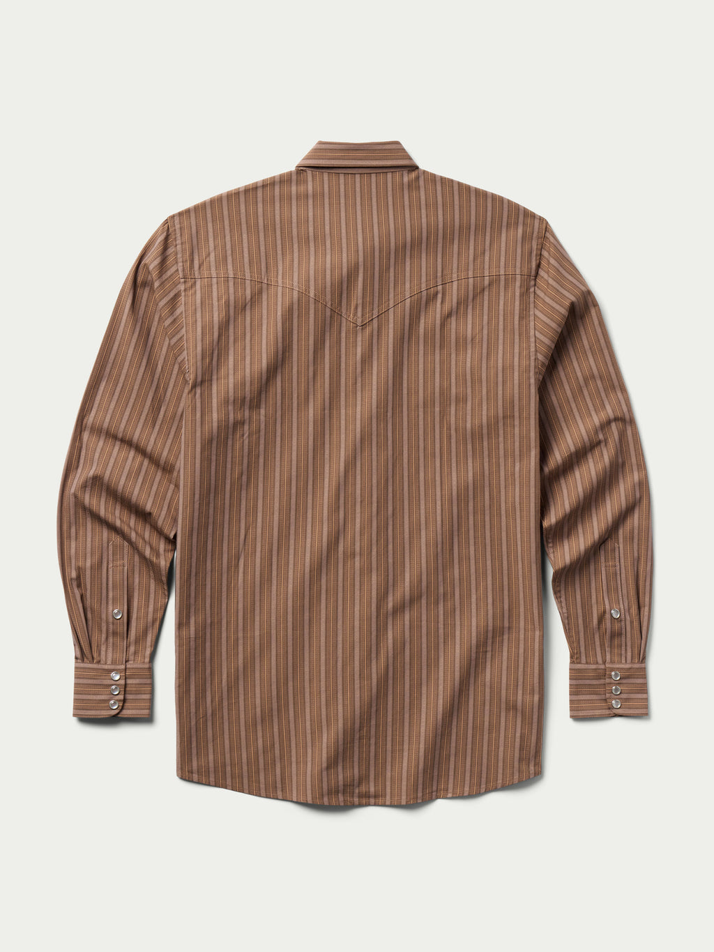 Western striped button-down shirt with snap-style front and chest pockets, brown/tan
