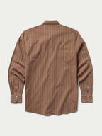 Western striped button-down shirt with snap-style front and chest pockets, brown/tan