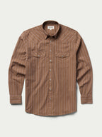 Western striped snap button-down shirt with pointed yoke and two chest pockets