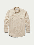 Light beige front button-up shirt with two flap chest pockets