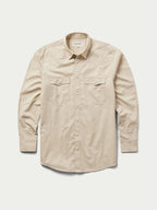 Light beige front button-up shirt with two flap chest pockets