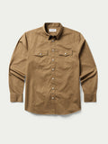 Walnut slub twill shirt front with button-up placket and chest pockets