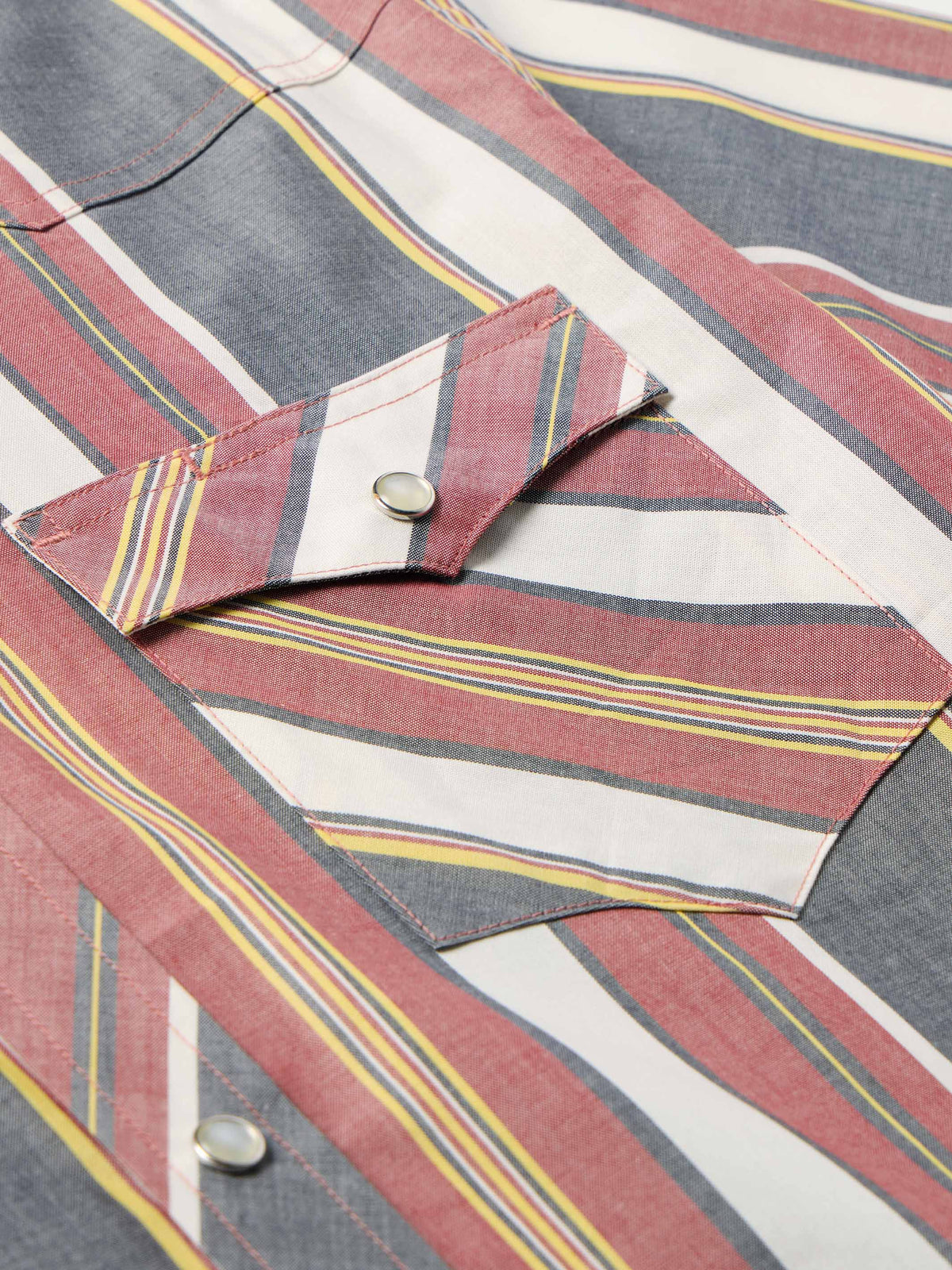 Short sleeve western shirt with multicolor vertical stripes and pearl snap placket