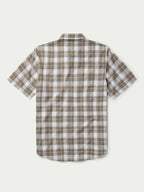 Back view of men's short-sleeve plaid western shirt
