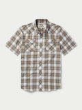 Men's short-sleeve plaid western shirt with two chest pockets and pearl snaps
