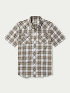 Men's short-sleeve plaid western shirt with two chest pockets and pearl snaps