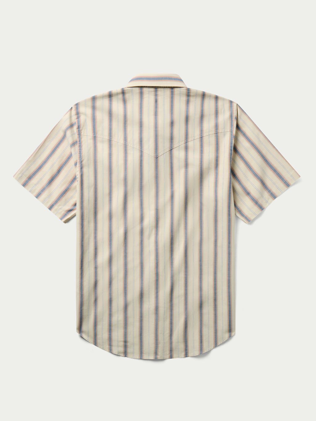 Short-sleeve striped cotton pearl-snap shirt, back view