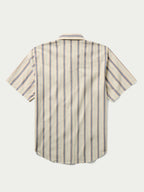 Short-sleeve striped cotton pearl-snap shirt, back view
