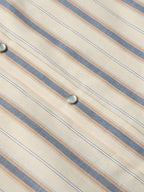 Striped cotton shirt placket with metal pearl snaps