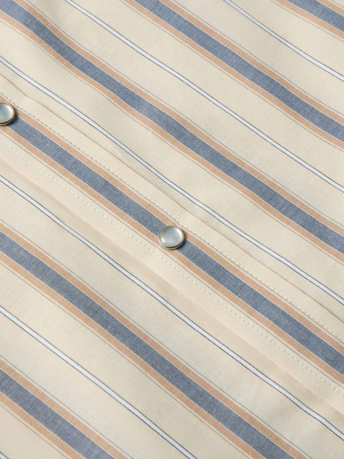 Striped cotton shirt placket with metal pearl snaps