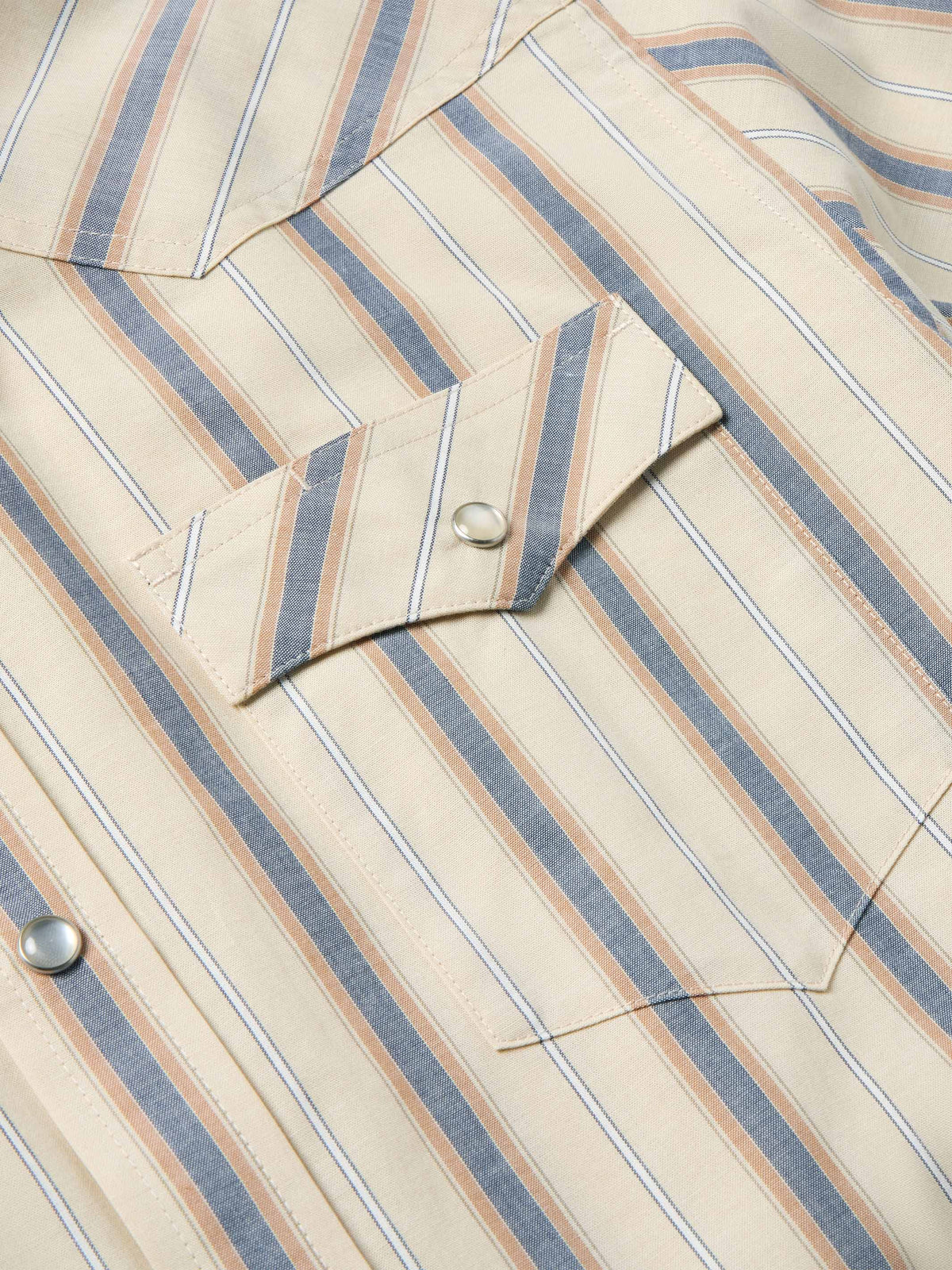 Striped cotton pearl-snap shirt with flap chest pocket detail